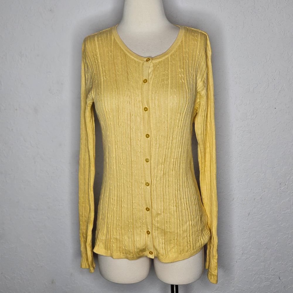 Westbound Essentials Yellow Cotton‎ Silk Cable Knit Button Front Cardigan Sm VTG